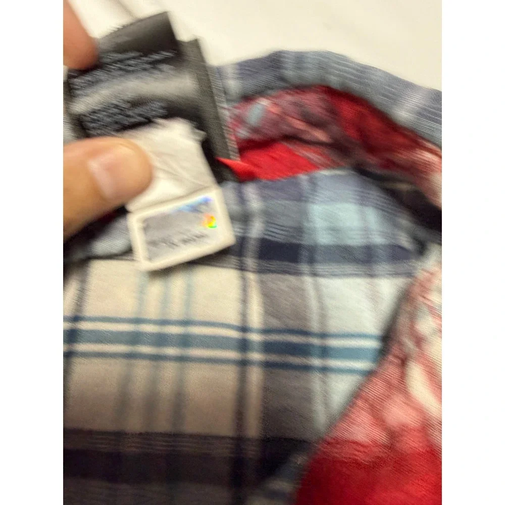 The North Face Men's Short Sleeve Button Up Shirt Large Blue Plaid Cotton Modal